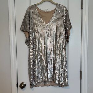 Elegant Silver Sequin V-Neck Dress